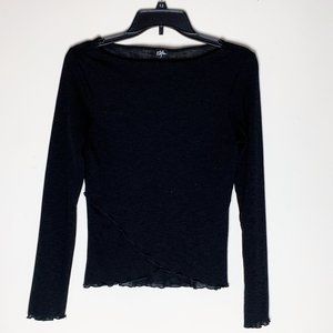 Styles Long Sleeve Boat Neck Shirt Top Lettuce Hem